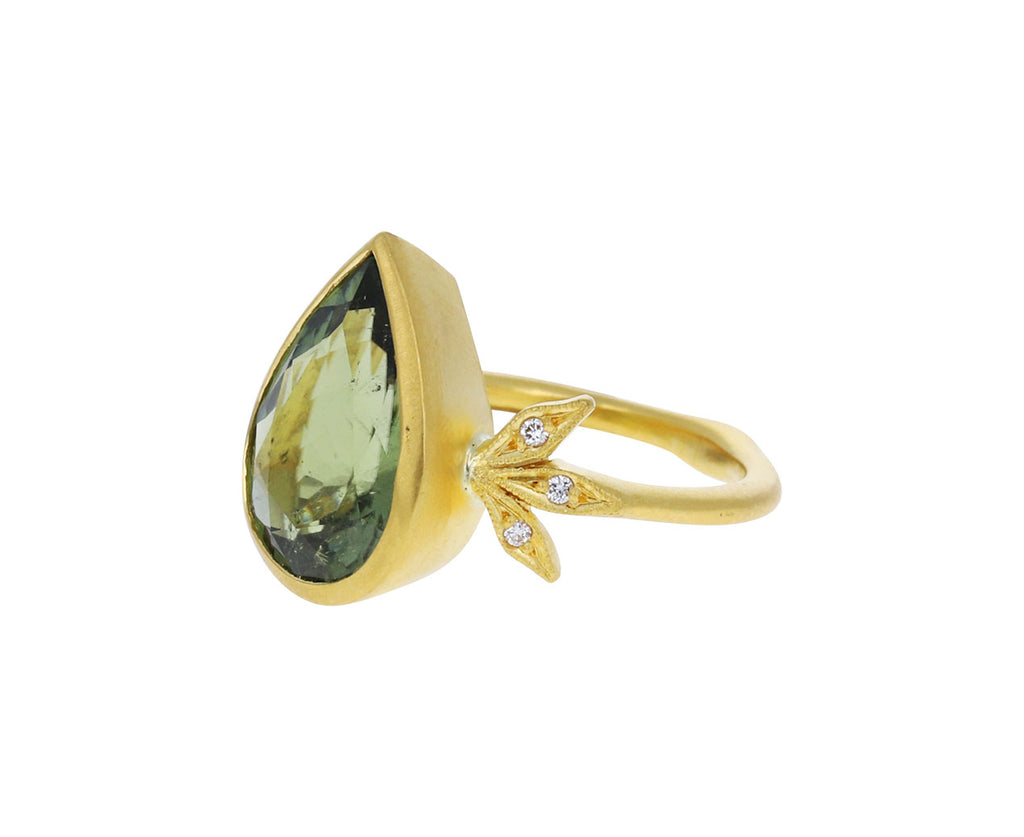 Pear Shaped Green Tourmaline Moderne Ring