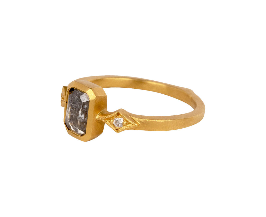 Cathy Waterman Rustic Diamond Geometric Ring Side View